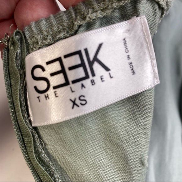 Seek The Label LightGreen 100% Linen One Shoulder Ruffle Tie Front Mini Dress XS - Picture 11 of 16